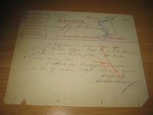 Memorandum fra KACHELMACHER & BØHMER, Christiania 15.5.1898.