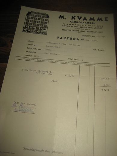 M KVAMME BERGEN 19 2 1954 17798