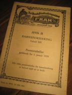 Brosjyre fra Fram Forsikring, BARNEFORESIKRING, Premitabeller, 1939.
