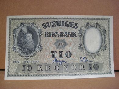 1962 10 KRONOR 12867091 strøken seddel