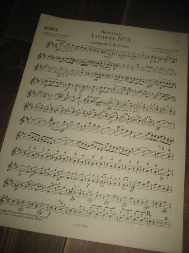 Overture Leonore No 3. Clarinetto I in B. 1926.