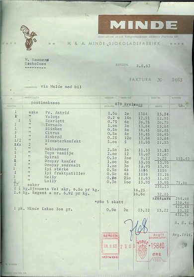 MINDE SJOKOLADEFABRIKK BERGEN 1963