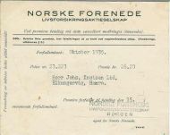 Varselkort fra NORSKE FORENEDE LIVSFORSIKRINGSAKTIESELSKAP. 1935