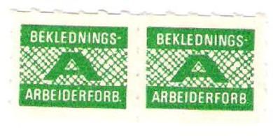 Grønt fagforeningsmerke fra BEKLEDNINGS ARBEIDER FORBUNDET Dobbeltmerke