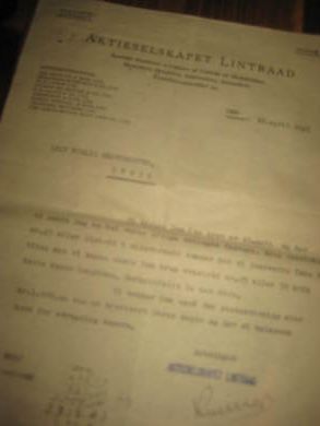 Brev fra AKTIESELSKAPET LINTRAAD OSLO til Leif Fjelde Skoverkted Utvik 16 APRIL 1948
