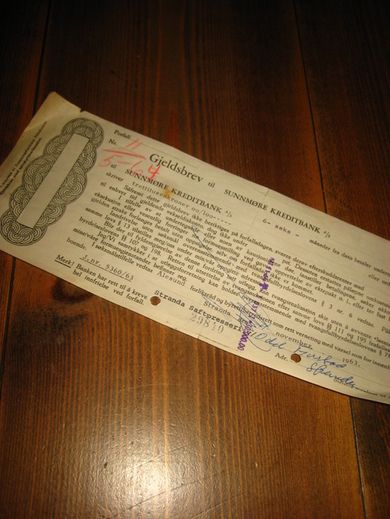 GJELDSBREV TIL SUNNMØRE KREDITTBANK 1963