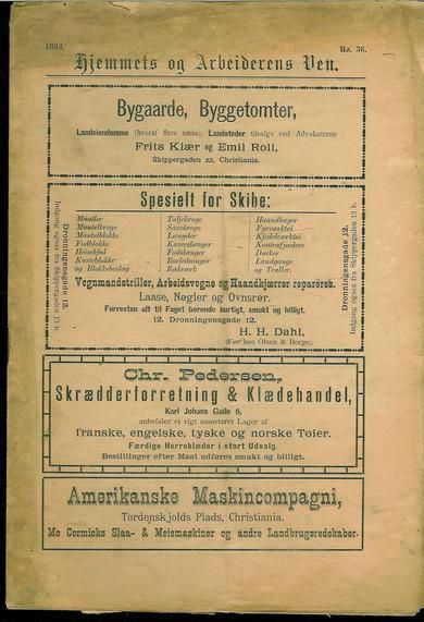 1894 nr 036 Hjemmets og Arbeidernes Ven