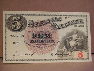 1952 5 KRONOR strøken seddel