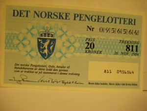 1984, trekning 811,                  DET NORSKE PENGELOTTERI.            Nr. 0956564.