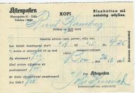 Kvitering for betalt kontingent i Aftenposten 1938.