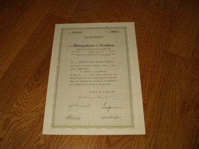 Aksjebrev i Aktietrykkeriet i Trondhjem 1962