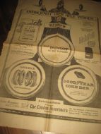 Reklamesak over en helside i avis fra 1923 over MOBILOIL DUNLOP GOOD YEAR GOODRICK VACUM OIL AAGE GJERSING KRISTIANIA Ca 38*55 cm stor Pen i glass og ramme
