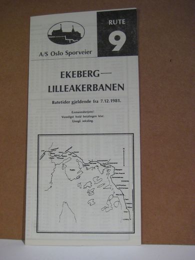 Rutehefte, RUTE 9, EKEBERG- LILLEAKERBANEN, 1981.