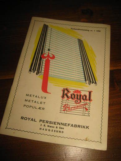 Forhandlerkatalog fra ROYAL PERSIENNEFABRIKK Haugesund 1955