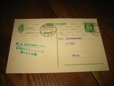 BREV KORT til lensmanden i Vik Sogn 1914 Meget pent