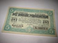 1942 DET NORSKE PENGELOTTERI 5 kr halvlodd meget pent trekning 287 nr 44073