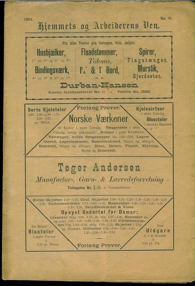 1894 nr 031 Hjemmets og Arbeidernes Ven