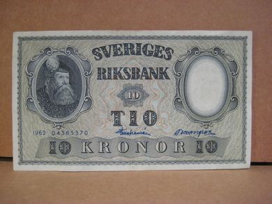 1962 10 KRONOR 04365370 meget pen seddel