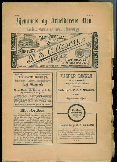 1892 nr 044 Hjemmets og Arbeidernes Ven