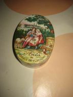 Gammel blikk eske Anis oval 40-50 tllet ca 8 cm i diameter