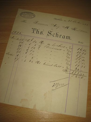 Factura fra Ths Schram Christiania 21 december 1895