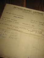 Faktura fra AKTIESELSKAPET LINTRAAD OSLO til Leif Fjelde Skoverksted Utvik 31 JANUAR 1949