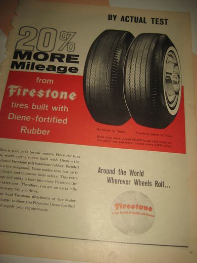 Reklameark fra 1962, ca 22*35 cm stort. FIRESTONE. 