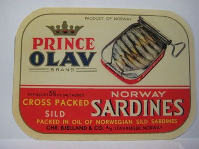 PRINCE OLAV SARDINES, fra Chr. Bjelland & Co, Stavanger.