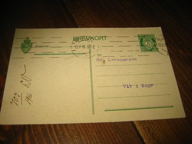 BREV KORT til lensmanden i Vik Sogn 1915 Meget pent