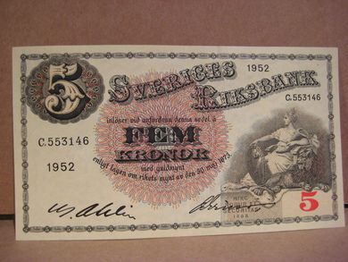 1952 5 KRONOR strøken seddel