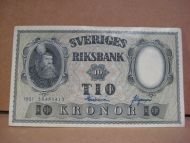 1957, 10 KRONOR, 38493413, meget pen seddel med 1 ubetydleg brett.