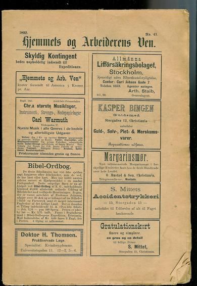 1892 nr 043 Hjemmets og Arbeidernes Ven