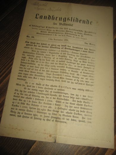 1891 nr 019 Landbrugstidende for Vestlandet
