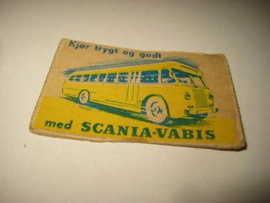 Forsida på eldre fyrstikkeske SCANIA VABIS 60 tallet