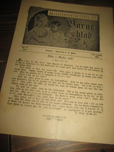 1909 nr 012 Missionsselskabets Barne blad