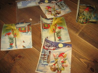 Pakke med sjølvheftede brikker fra 40 tallet julemotiv 5 stk 15*15 cm store