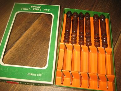 Fruktkniver i rustfritt stål 60 tallet i eske