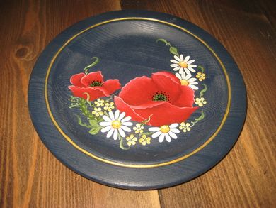 Rosemala trefat Aslaug Fjose Kjeldsen ca 21 cm i diameter