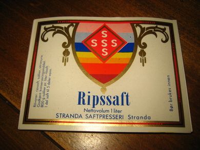 Etikett, RIPSSAFT, fra Stranda Saftpresseri, 60-70 tallet. Lag din egen saft, og bruk en dekorati etikett. 