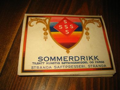 Etikett SOMMERDRIKK fra Stranda Saftpresseri 60-70 tallet Lag din egen drikk og bruk en dekorati etikett