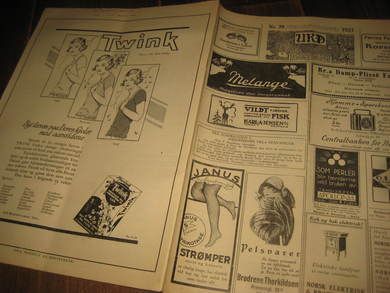 1925 nr 039 URD Helsides TWINK reklame på baksida pen i glass og ramme