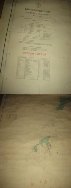 Pent sjøkart DEN NORSKE KYST fra VÆRØY til LOFOTODDEN 1:60000 Utgitt 1909 ny utgave 1964 Pent kart til innramming eller slik det er Pen dekorasjon
