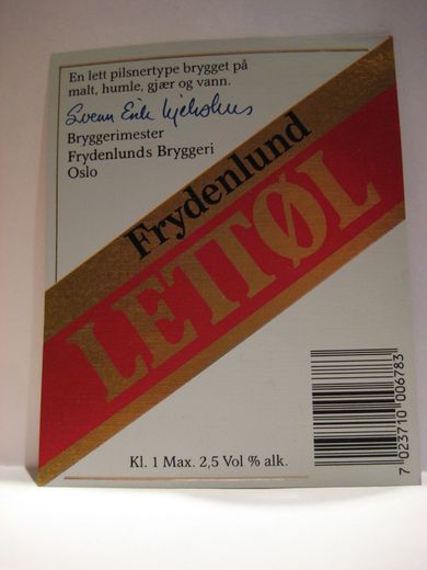 Frydenlund Bryggeri LETTØL 70 tallet