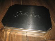 Meget pen blikkseke merka Jacobsen Ca 26*19 cm stor 4 5 cm høg