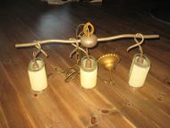 Tøff taklampe i kobber og tjukkt glass Ca 66 cm lang