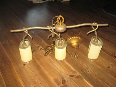 Tøff taklampe i kobber og tjukkt glass Ca 66 cm lang