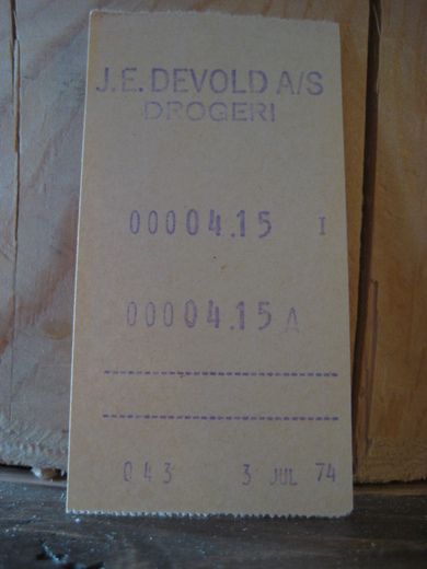 Kvitering fra J E DEVOLD ÅLESUND fra 3 juli 1974
