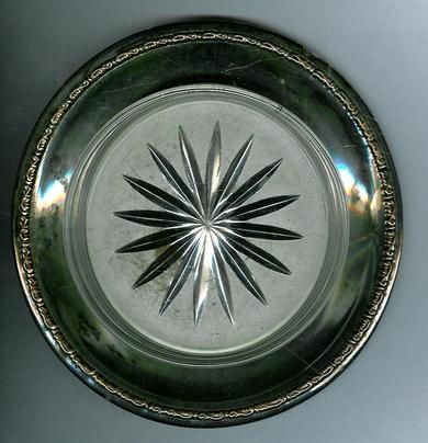 Pent glassfat på blikkfat 30-40 tallet