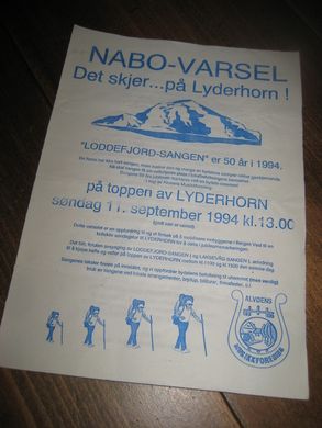 NABO VARSEL. Det skjer…. På Lyderholm. LODDEFJORD SANGEN 50 år. 1994. 