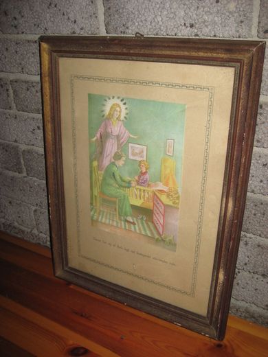 Englebilde i glass og ramme fra tidleg 1900